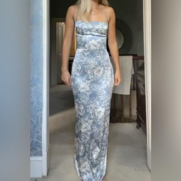 Reformation Frankie Silk Formal Dress Spaghetti Strap Porcelain Blue Floral 10 P - Picture 12 of 16